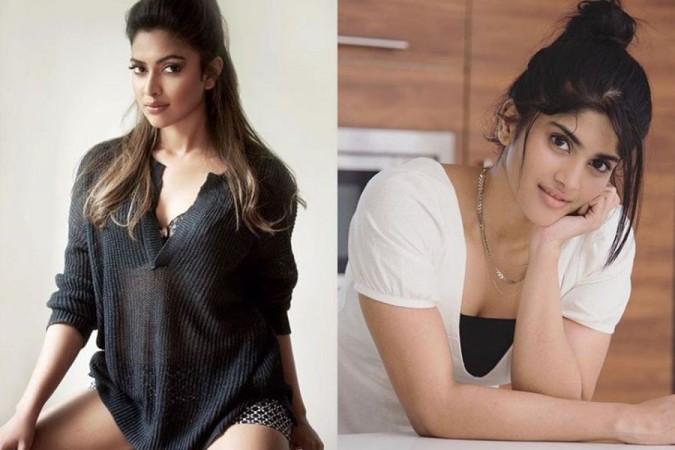 A collage of Amala Paul and Megha Akash. Amala Paul and Megha Akash