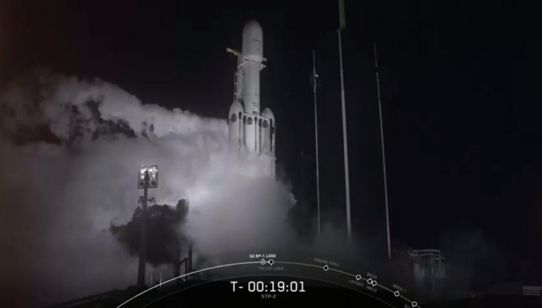 A SpaceX Falcon Heavy rocket, carrying the U.S. Air Force's Space Test Program 2 Mission SpaceX