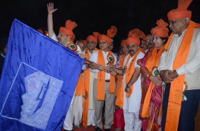 K K Sharma flagging off the first batch of pilgrims. Amarnath yatra