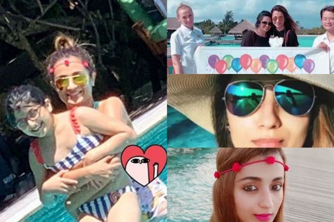 A collage of pictures from Trisha Krishnan's tour. Trisha Krishnan