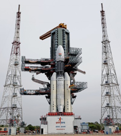 The Geosynchronous Satellite Launch Vehicle (GSLV Mk-III), biggest satellite launcher of the Indian Space Research Organisation (ISRO), stands ready on the second launch pad of the Satish Dhawan Space Centre, Sriharikota, with the nation's second lunar probe Chandrayaan-2 safely secured in the nose cone. The launch is scheduled in the early hours of July 15. India's lunar mission Chandrayaan-2 ready to take of aboard GSLV Mk-III