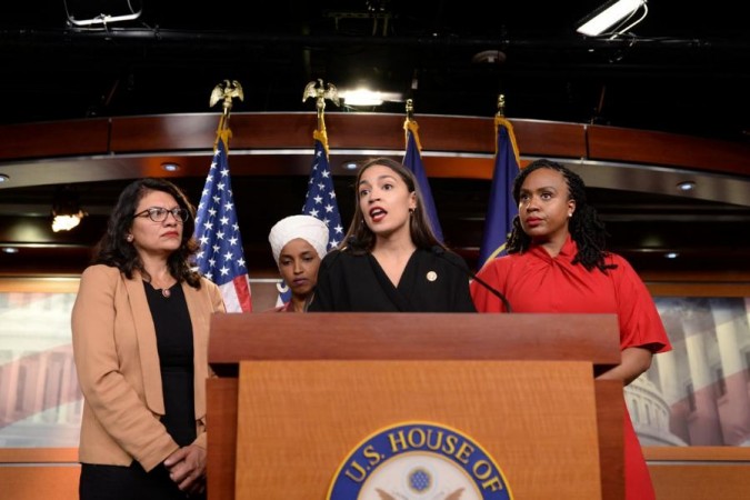 U.S. Reps Rashida Tlaib (D-MI), Ilhan Omar (D-MN), Alexandria Ocasio-Cortez (D-NY) and Ayanna Pressley (D-MA) hold a news conference after Democrats in the U.S. Congress moved to formally condemn President Donald Trump's attacks on the four minority congresswomen on Capitol Hill in Washington, U.S., July 15, 2019. US Congresswomen-Trump-Racist comments