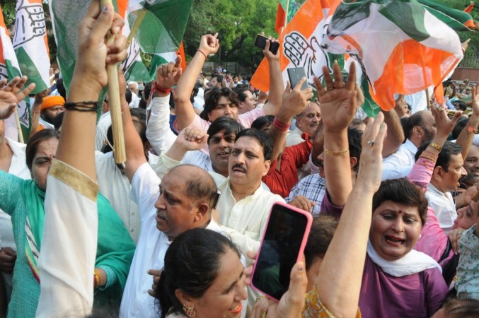 Congress workers stage a demonstration against the detention of Congress leader Priyanka Gandhi by the Uttar Pradesh police. Priyanka Gandhi