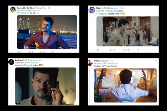 A glimpse into the tweets made by Vijay fans related to Thuppakki 2. Vijay Fans Eagerly Wait for Thuppakki 2