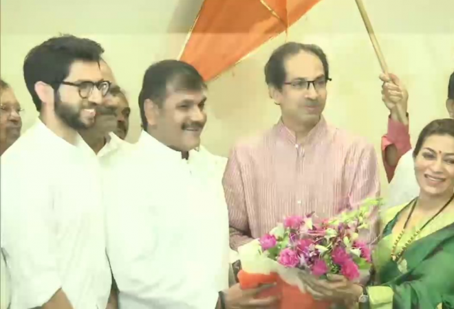 NCP leader Sachin Ahir with Shiv Sena president Uddhav Thackeray and Yuva Sena chief Aaditya Thackeray. NCP leader Sachin Ahir