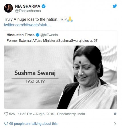Tv celebs mourn Sushma Swaraj's death