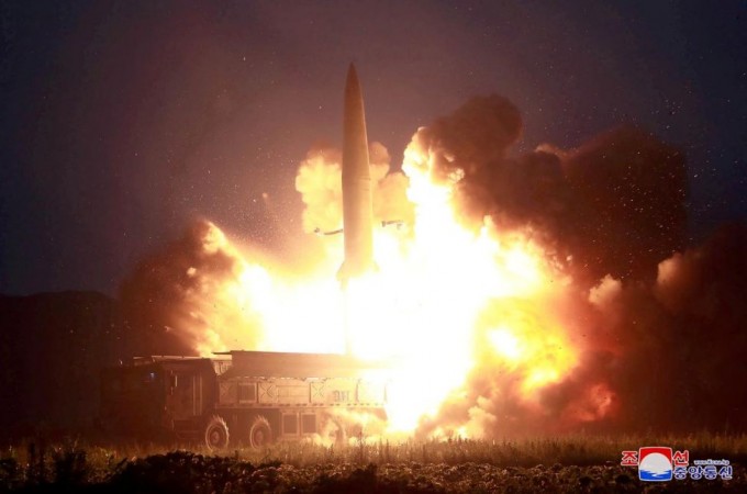 A missile is launched during testing at an unidentified location in North Korea, in this undated picture provided by KCNA on August 7, 2019. north korea missile launch