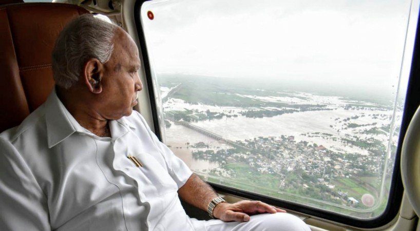 Karnataka Chief Minister BS Yediyurappa conducts aerial survey of flood hit Bagalkot in Karnataka on Aug 9, 2019 BS Yediyurappa conducts aerial survey