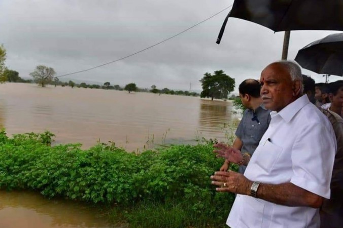 Karnataka chief minister BS Yediyurappa visiting the flood-affected areas in Belagavi district Karnataka chief minister BS Yediyurappa
