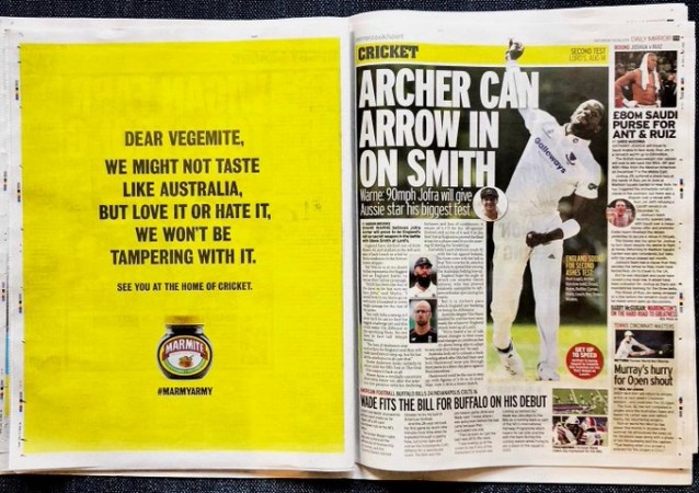 The full page ad by Marmite in Daily Mirror Marmite ad