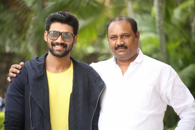Bellamkonda Suresh with his son Sai Sreenivas at a press meet held in Hyderabad on Tuesday. Rakshasudu