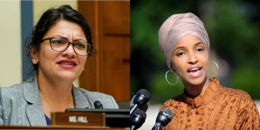 US Democratic congresswomen Rashida Tlaib (R) and Ilhan Omar (L) Israel bars US congresswomen