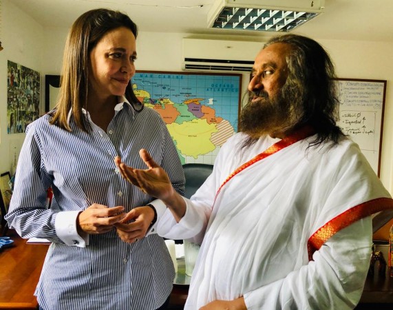 Gurudev Sri Sri Ravi Shankar meets opposition leader Marina Corina Machado from Venezuela Art of Living founder in Venezuela