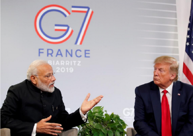 US President Donald Trump meets Indian Prime Minister Narendra Modi for bilateral talks during the G7 summit in Biarritz, France. Donald Trump meets Indian Prime Minister Narendra Modi