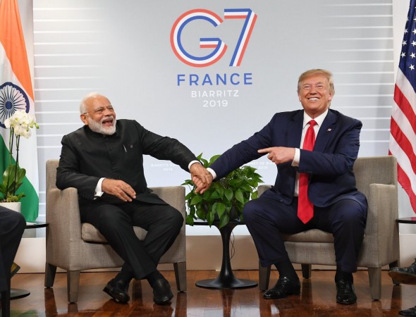 Prime Minister Narendra Modi with US President Donald Trump at the G-7 summit in Biarritz, France. Trump modi g-7