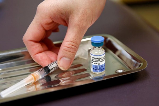A vial of the measles, mumps, and rubella virus (MMR) vaccine. Measles MMR