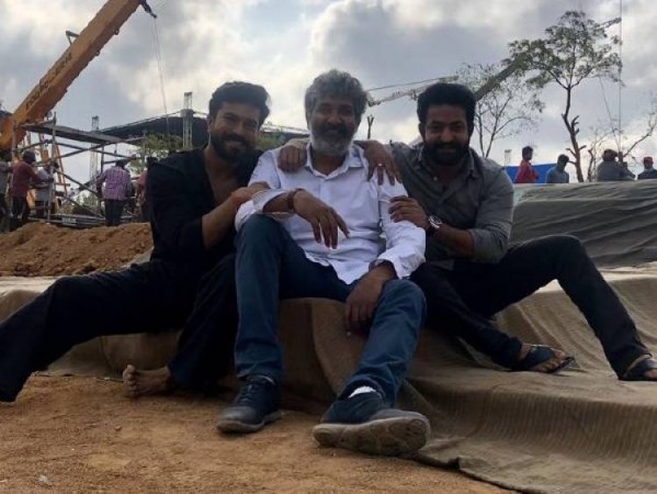 Jr NTR, SS Rajamouli and Ram Charan on RRR movie set Jr NTR, SS Rajamouli and Ram Charan on RRR movie set