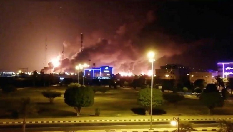 Fire at an Aramco factory in Abqaiq, Saudi Arabia, September 14, 2019. Saudi Arabia fires