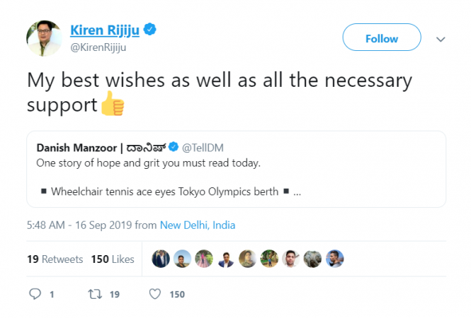 Kiren Rijiju responding to tweet about Madhusudan's story Kiren Rijiju Tweet