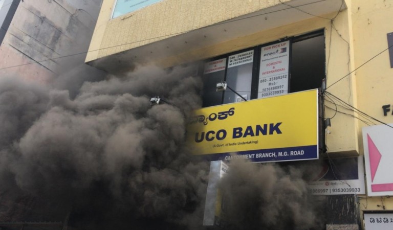 Fire at UCO Bank branch at MG Road UCO Bank branch at MG Road