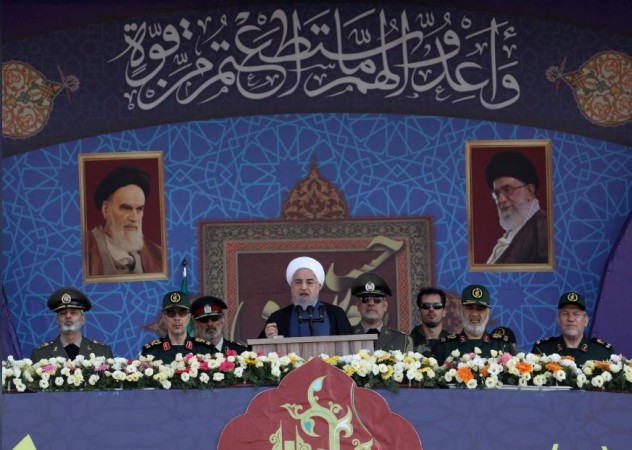 Iranian President Hassan Rouhani delivers a speech during the ceremony of the National Army Day parade in Tehran, Iran September 22, 2019. Iran President Hassan Rouhani