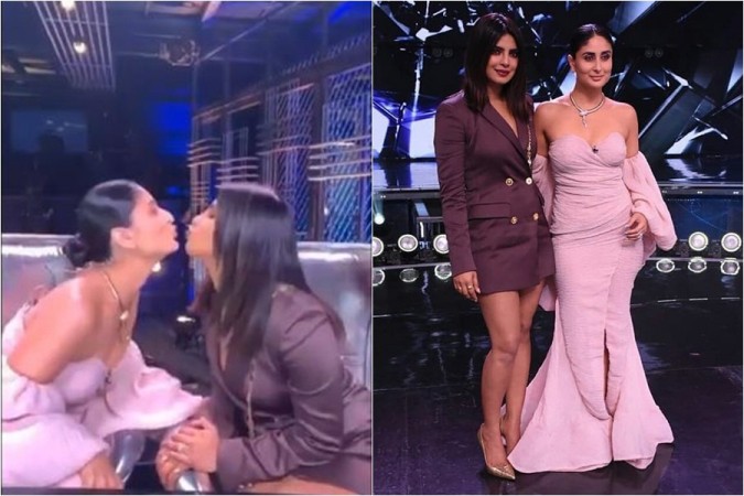 Kareena Kapoor kissing Priyanka Chopra at Dance India Dance finale Kareena Kapoor kissing Priyanka Chopra at Dance India Dance finale