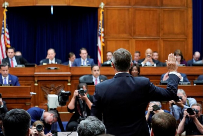 Acting Director of National Intelligence (DNI) Joseph Maquire is sworn in to testify before a House Intelligence Committee hearing on the handling of the whistleblower complaint in the Office of the Director of National Intelligence on Capitol Hill in Washington, US, September 26. 2019. Joseph Maguire