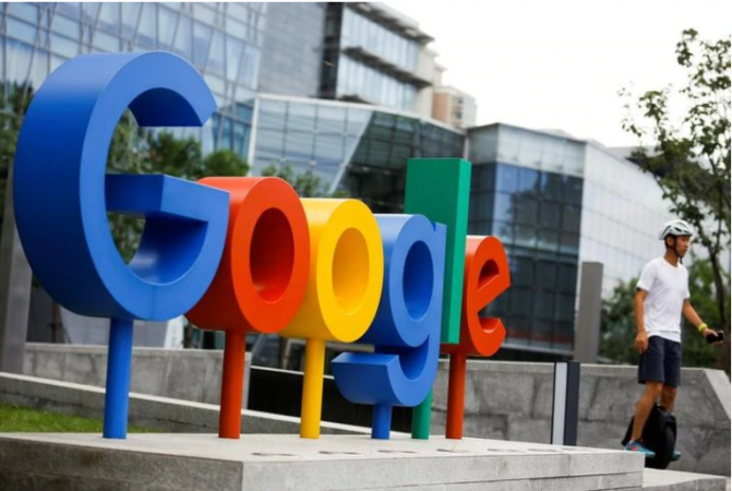 The brand logo of Alphabet Inc's Google is seen outside its office in Beijing, China. google