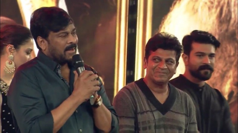 Chiranjeevi, Shivaraj Kumar and Ram Charan at Sye Raa Narasimha Reddy event in Bengaluru. Chiranjeevi, Shivaraj Kumar and Ram Charan