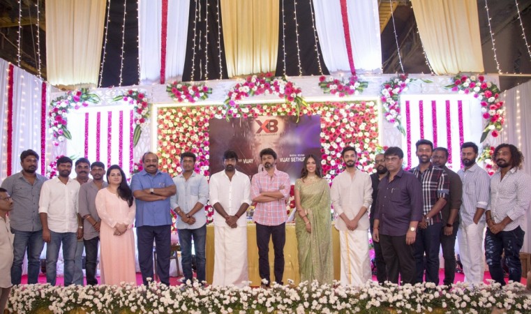 The cast and crew of Thalapathy 64 pose for a photo at the muhurat event of the movie. Thalapathy 64 Muhurat