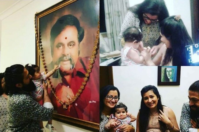 Rocking Star Yash at Sumalatha Ambareesh's residence. Yash's Daughter Ayra at Sumalatha Ambareesh's Residence
