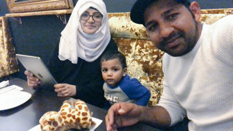 Sarfaraz with his wife and child Sarfaraz Ahmed