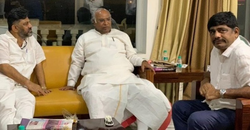 Congress leader DK Shivakumar brother DK Suresh meeting senior party leader Mallikarjun Kharge in Delhi. DK Shivakumar