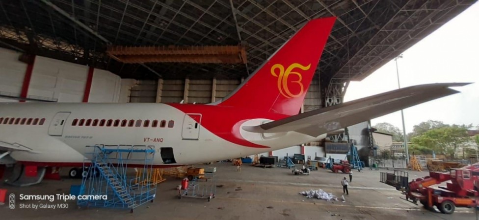 Air India marks 550th birthday anniversary of Guru Nanak Dev by painting its tail wing with the Sikh symbol - Ik Onkar. air india ik onkar