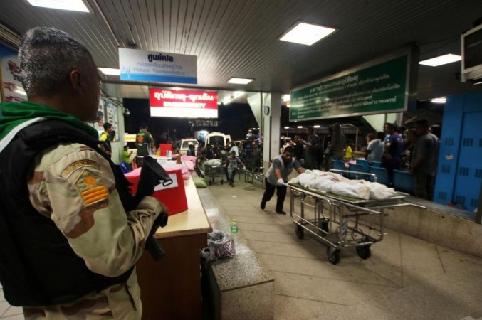 Rescue workers push stretcher trolleys carrying the bodies of dead village defence volunteers, who were killed by suspected separatist insurgents, at a hospital in Yala province, southern Thailand, November 6, 2019. Thailand attack
