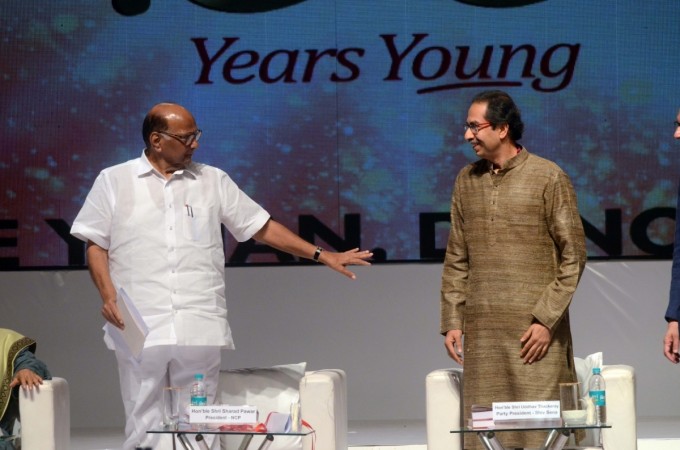 NCP chief Sharad Pawar interacts with Shiv Sena chief Uddhav Thackeray. Shiv Sena NCP
