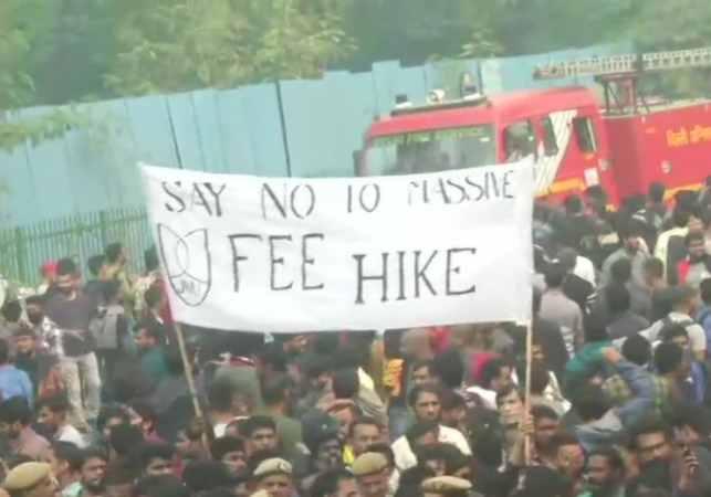 Jawaharlal Nehru Students' Union organises protest over different issues including fee hike, outside university campus. JNU protest