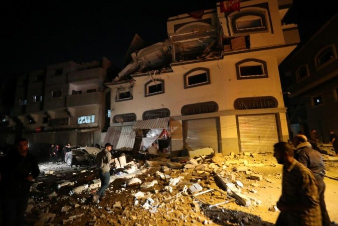 The home of Islamic Jihad field commander Baha Abu Al-Atta after it was hit by an Israeli airstrike in Gaza City on November 12, 2019. Israeli attack