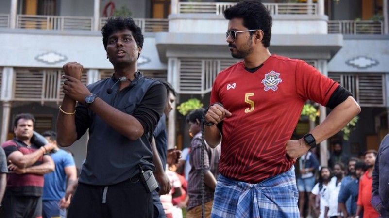 Atlee Kumar with Thalapathy Vijay on the sets of Bigil. Atlee Kumar with Vijay