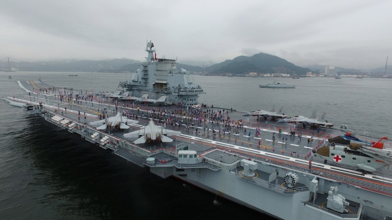 Citizens of Hong Kong visit the Chinese aircraft carrier Liaoning's flight deck in Hong Kong, south China. Chinese aircraft carrier