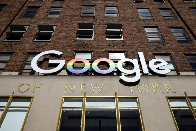 The Google logo is displayed outside the company offices in New York, US, June 4, 2019. Google