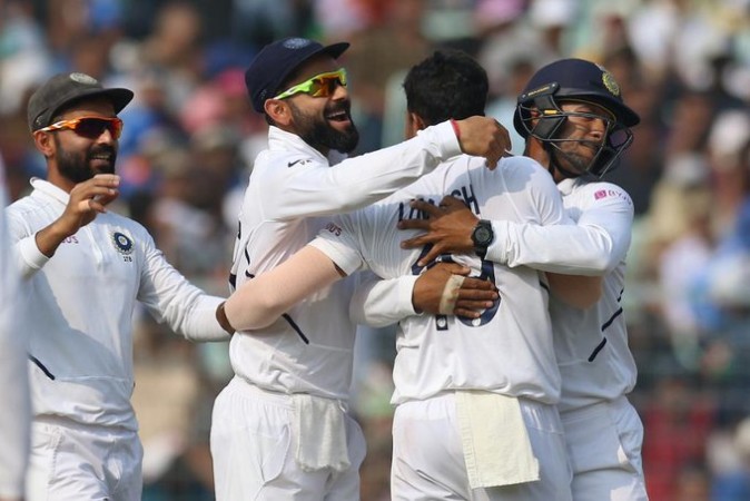 Indian players celebrate after their win Indian Test team