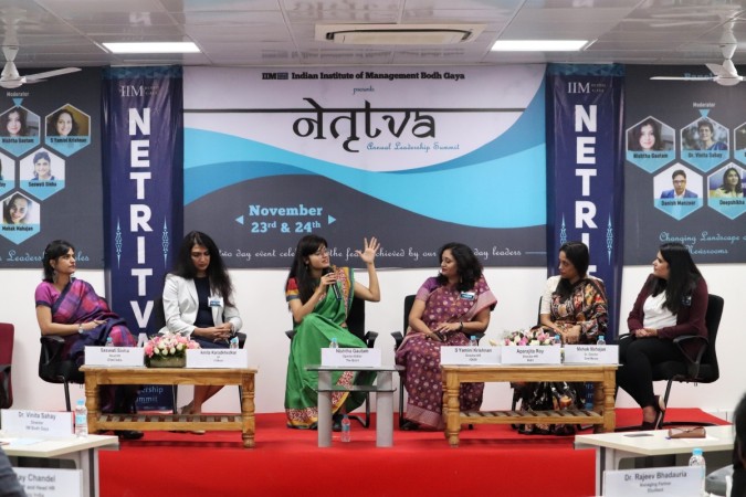 The panellists Amita Karadkhedkar, VP, Citibank, Yamini Krishnan, Director – HR, IQVIA, Aparajita Roy, Director HR, PHFI, Saswati Sinha, Head – HR, Cheil India, and Mehak Mahajan, Director – Business Operations, ZestMoney. Moderating the panel was Nishtha Gautam, Diversity in leadership at IIMBG