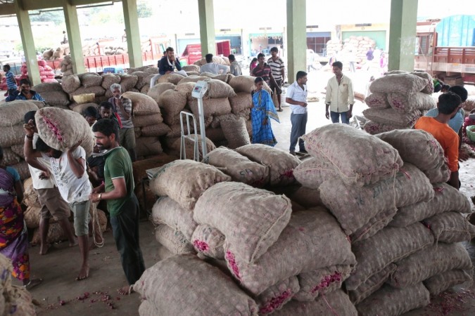 Onion stock at Agricultural Produce Market Committee (APMC), Yeswanthpur. Onion