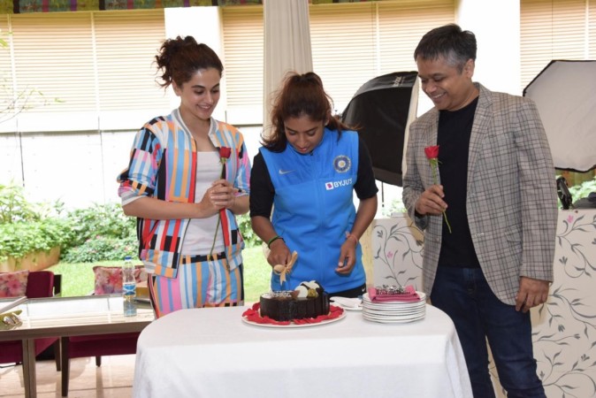 Mithali with Taapsee and Viacom18 COO celebrating her birthday Mithali Raj Taapsee Pannu