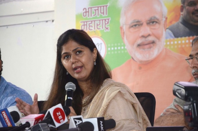 Maharashtra Cabinet Minister and BJP leader Pankaja Munde addresses a press conference in Mumbai. Pankaja Munde
