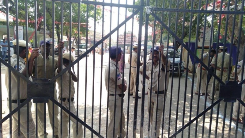 Security beefed up at Government District Hospital in Mahabubnagar district where the post-mortem of the four Hyderabad gang rape-murder accused was carried out. Hyderabad rape murder