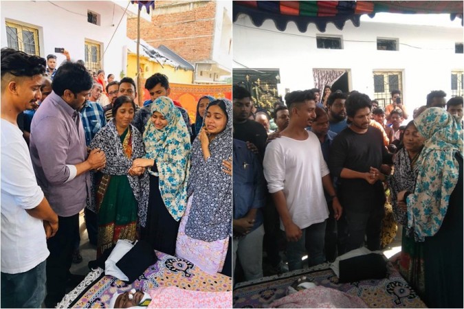 Chiranjeevi and Allu Arjun offering condolences to Noor Mohammed's family Chiranjeevi and Allu Arjun offering condolences to Noor Mohammed's family