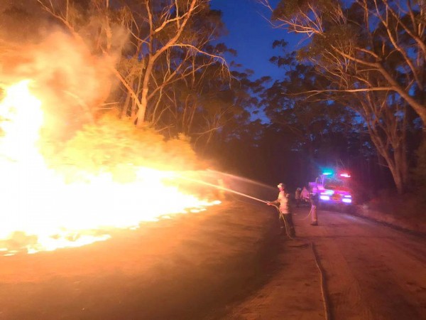 Firefighters attempt to control fire. Australia bush fire