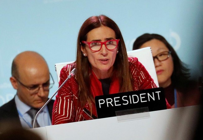 Carolina Schmidt, COP25 President and Chile's Minister of Environment, speaks at the UN Climate Change Conference. Carolina Schmidt